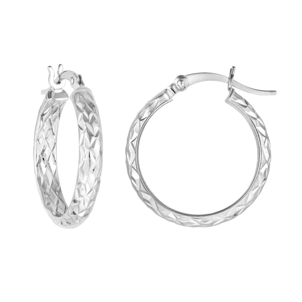 Sterling Silver Diamond-Cut Hoop Earrings