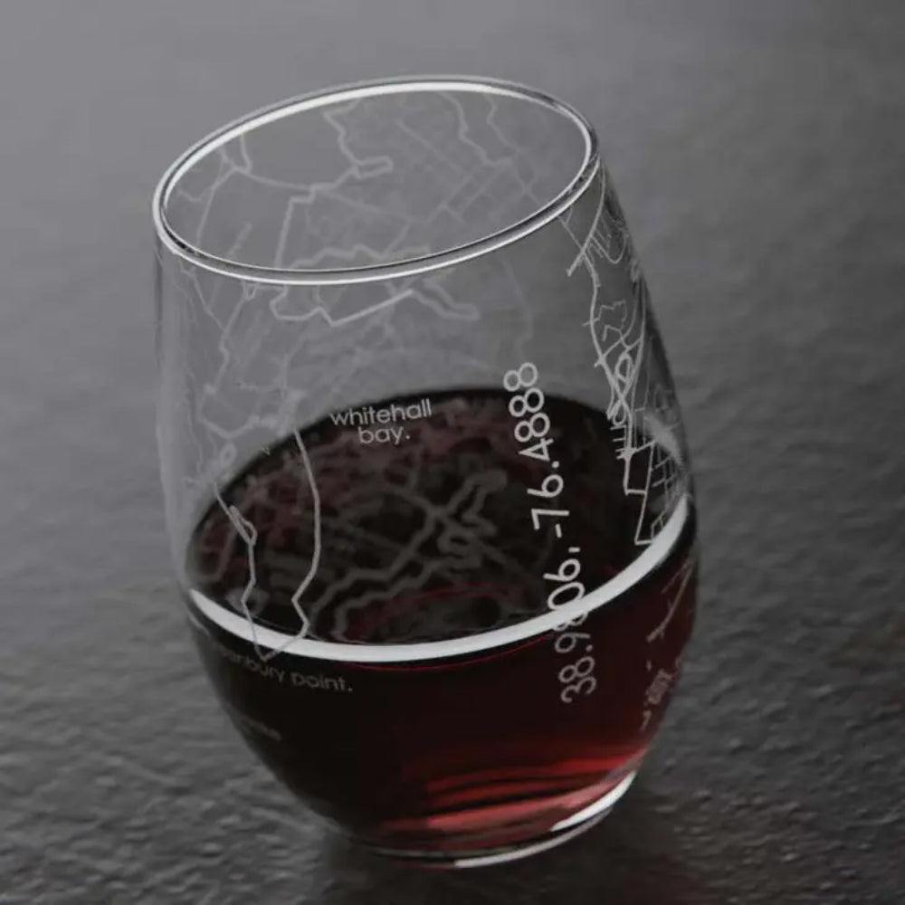 Well Told Annapolis MD Map Stemless Wine Glass