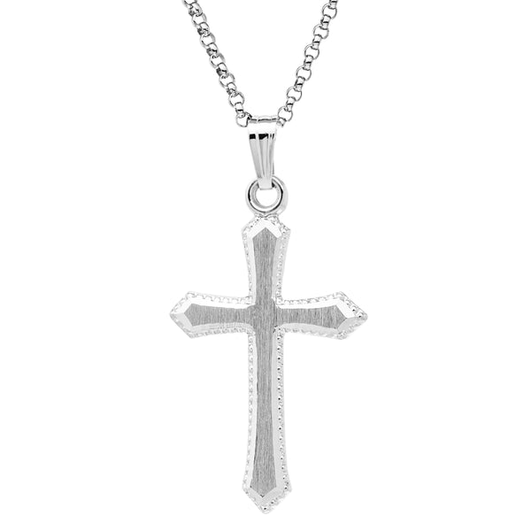 Sterling Silver Beaded Edge Cross Pendant Necklace