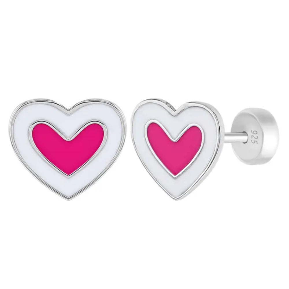 Children's Sterling Silver & Enamel Heart Stud Earrings