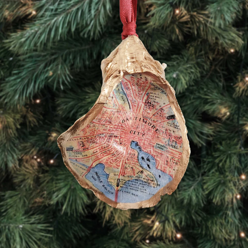 Baltimore, MD Map Oyster Shell Ornament