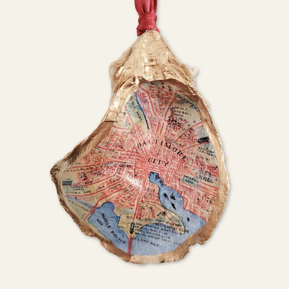 Baltimore, MD Map Oyster Shell Ornament