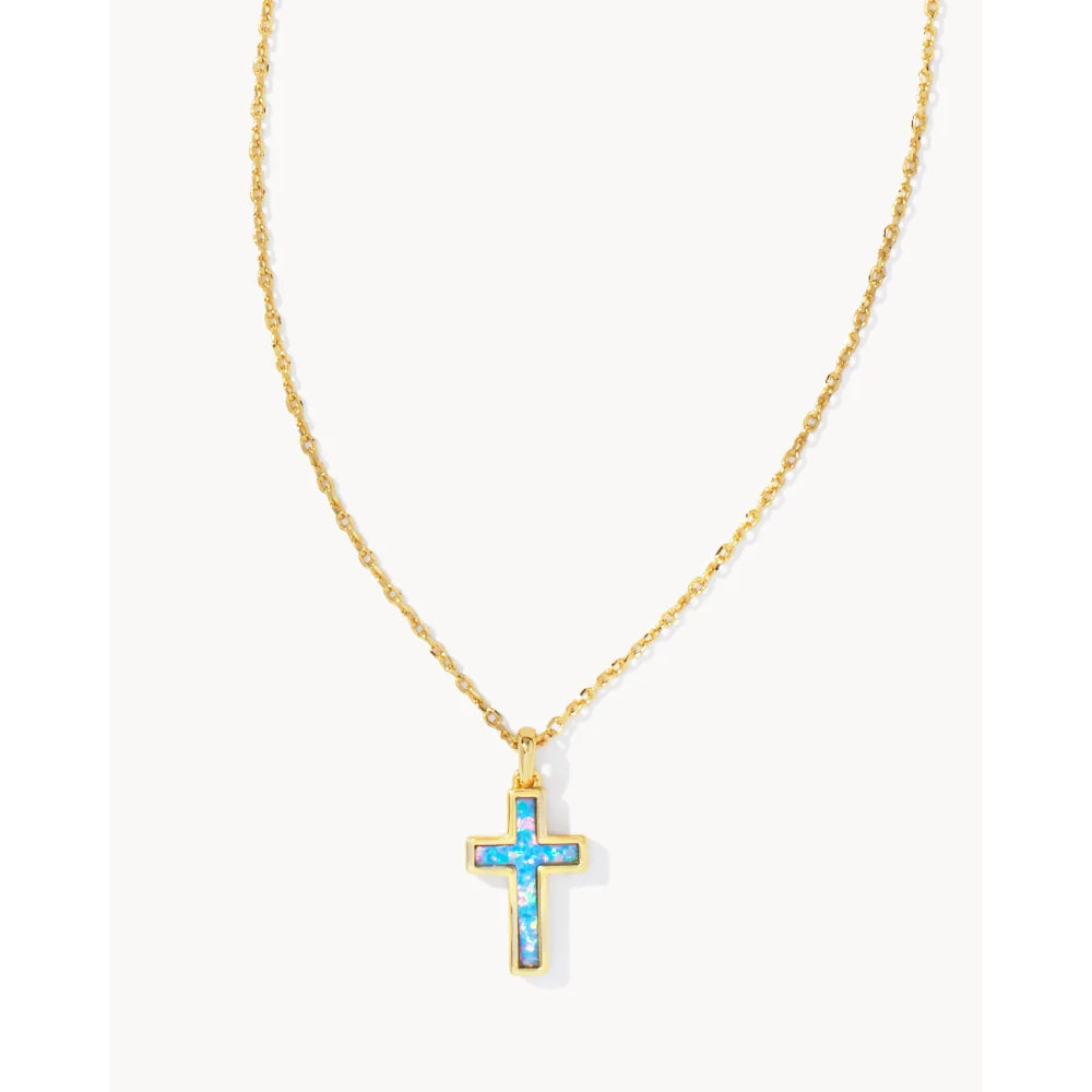 Kendra Scott Cross Gold Pendant Necklace in Kyocera Opal