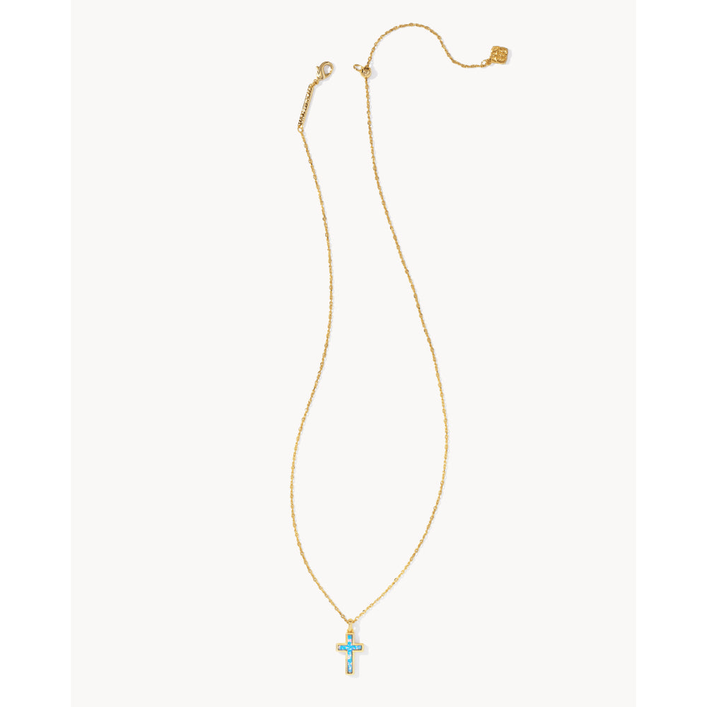 Kendra Scott Cross Gold Pendant Necklace in Kyocera Opal