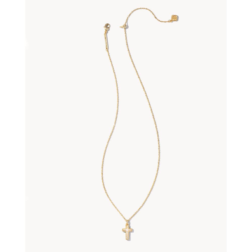 Kendra Scott Cross Gold Pendant Necklace in Kyocera Opal