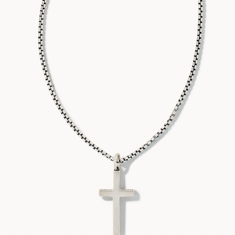 Small Cross Charm Necklace in Oxidized Sterling Silver