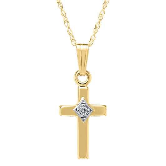 Children's 14k Gold Cross with Diamond 15"