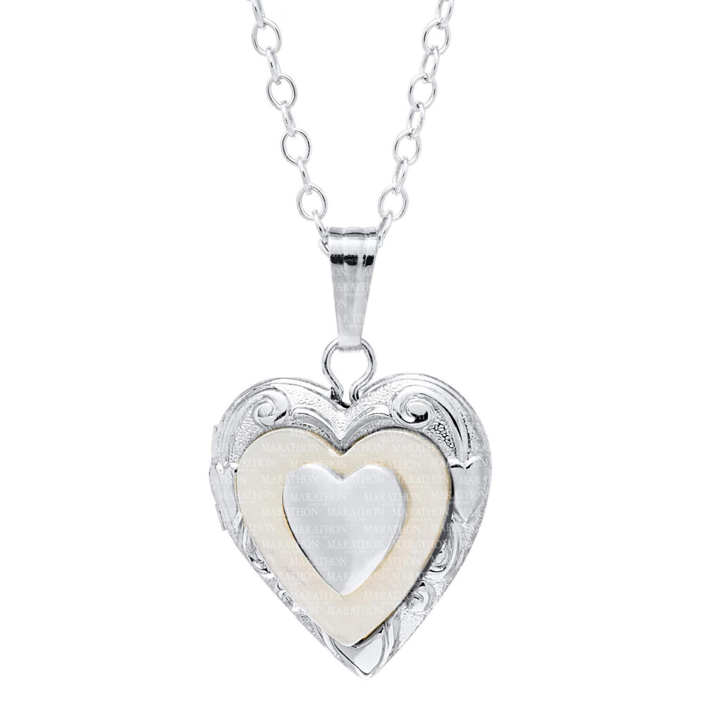 SS Children's Mother of Pearl Heart Locket 15" Chain