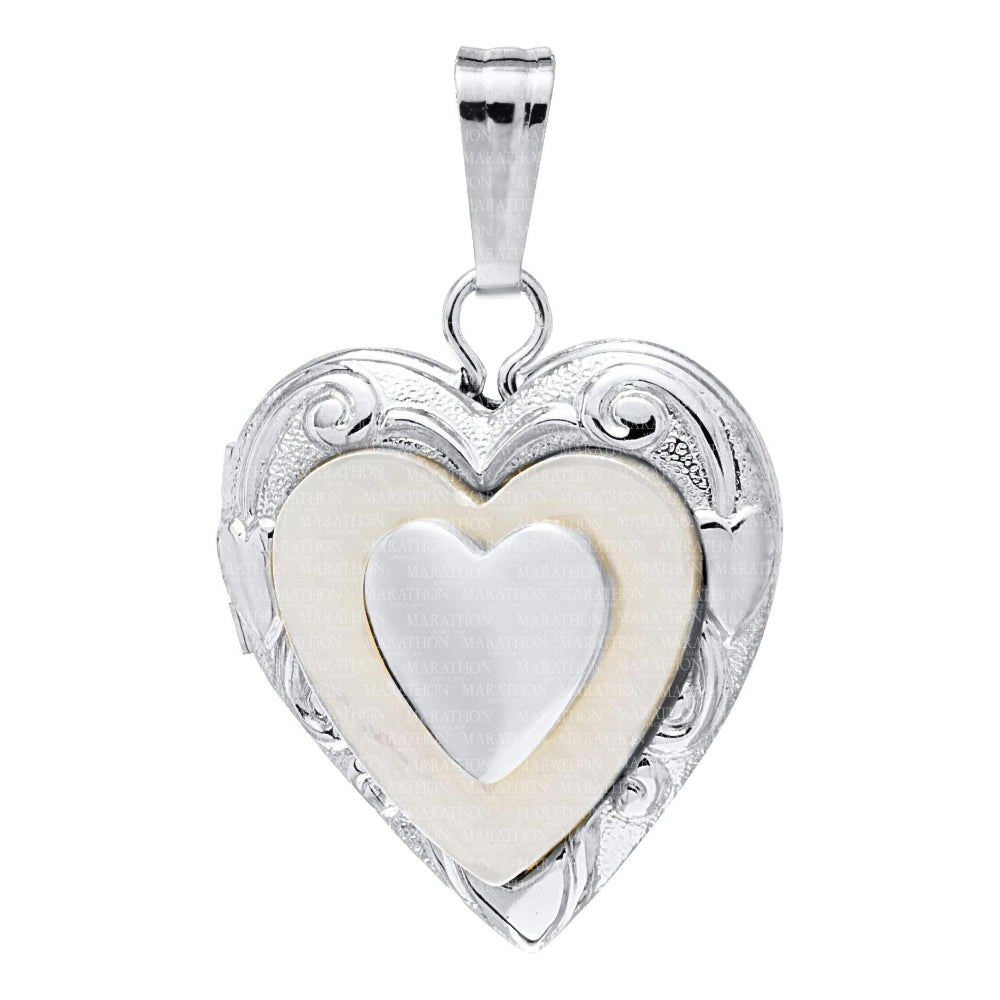 SS Children's Mother of Pearl Heart Locket 15" Chain