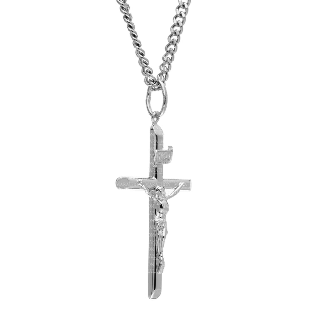 Real Solid 925 Sterling Silver Plain Inri Cross Jesus Crucifix Pendant  Necklace | eBay