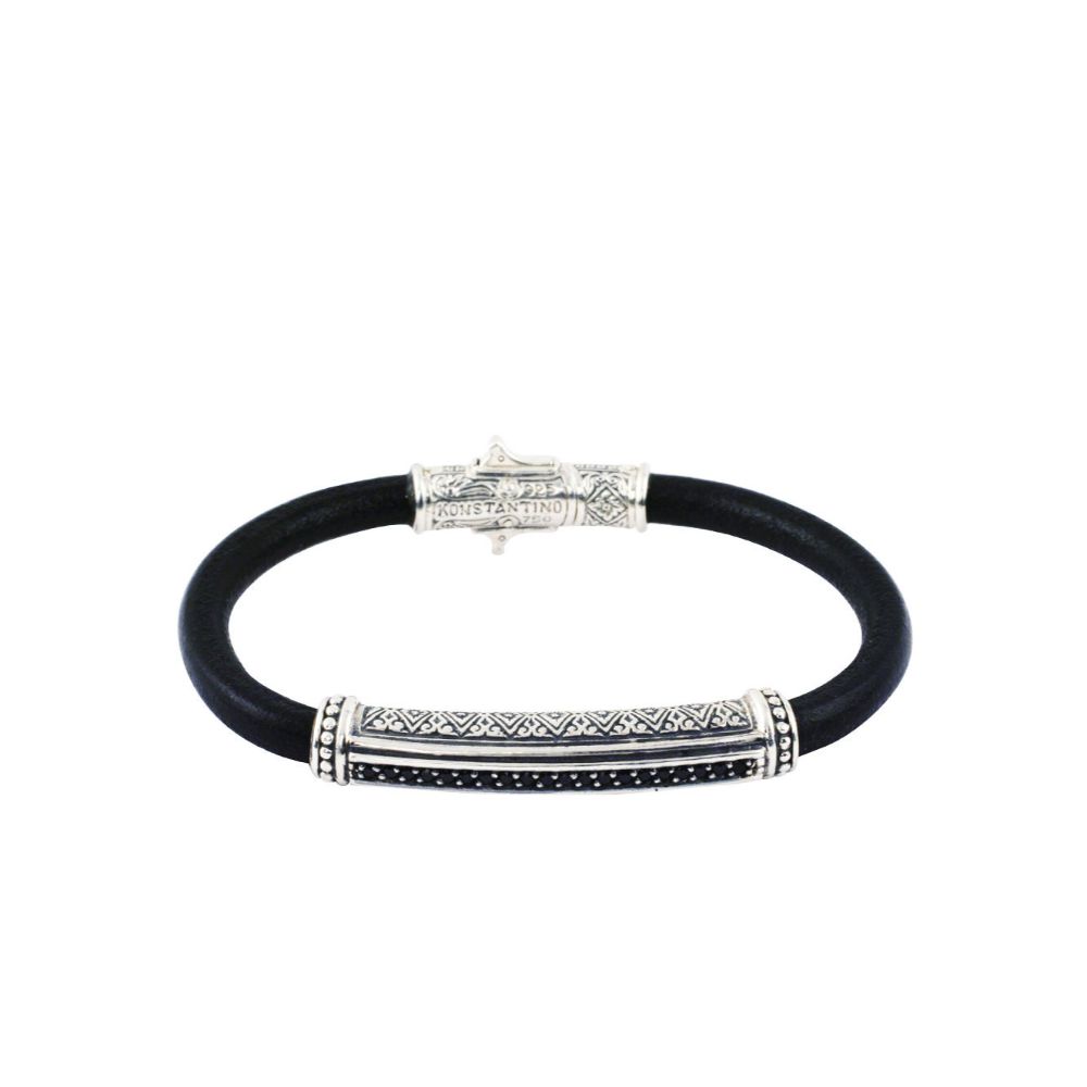 Konstantino Leather Bracelet with Black Spinel