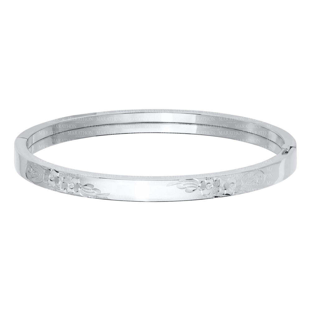 Sterling Silver Floral Engraved Bangle