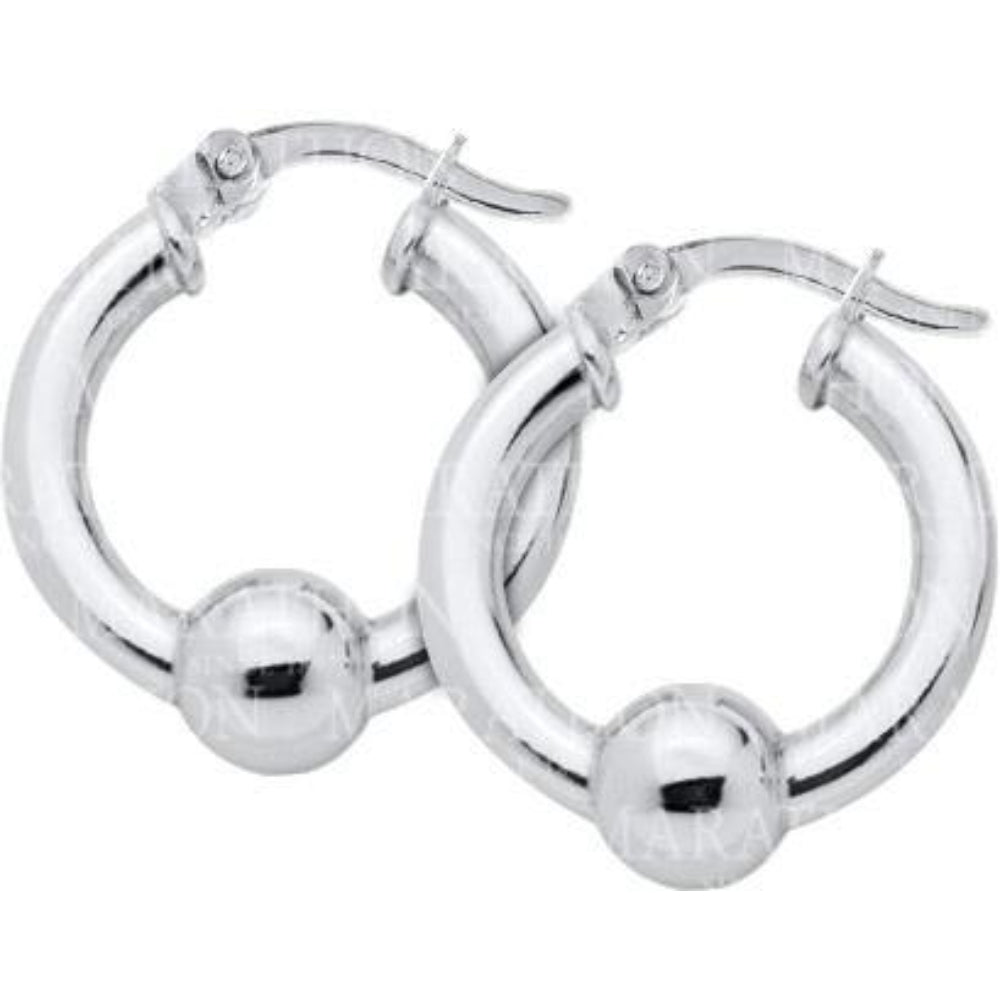 Sterling Silver Hoop with Bead Earrings